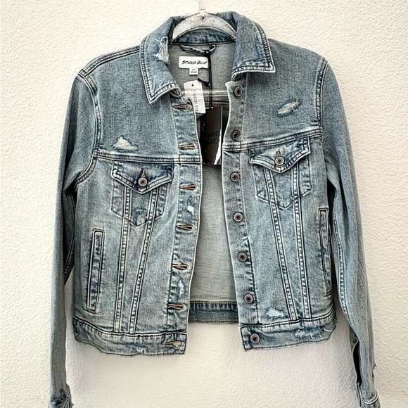 studio blue Jackets & Blazers - Denim Blue Distressed Jean Jacket